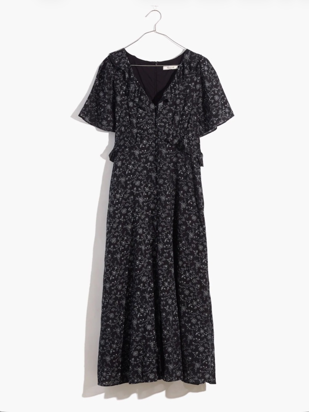 Madewell Ruffled Tiered Midi Dress in Dotted Vines